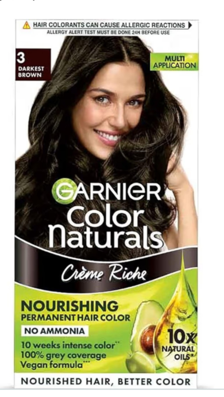 Garnier Color Naturals Crème hair color, Shade 3 Darkest Brown,65g