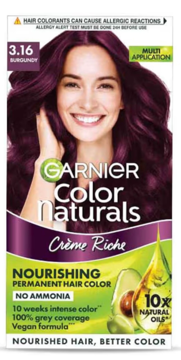 Garnier, Hair Colouring Creme, Long-lasting Colour, Smoothness & Shine, Color Naturals, Shade: 3.16 Burgundy,65g